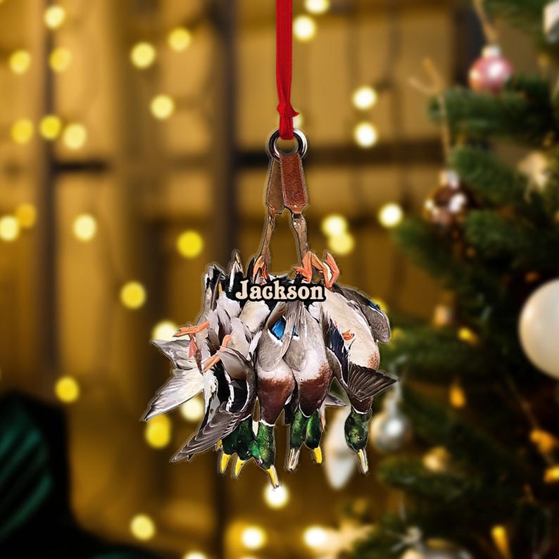 Personalized Duck Hunting Flat Ornament, Hunting Rearview Mirror Car Accessories, Hunting Christmas Ornament, Xmas Gift for Hunting Lover