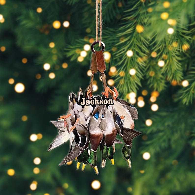 Personalized Duck Hunting Flat Ornament, Hunting Rearview Mirror Car Accessories, Hunting Christmas Ornament, Xmas Gift for Hunting Lover