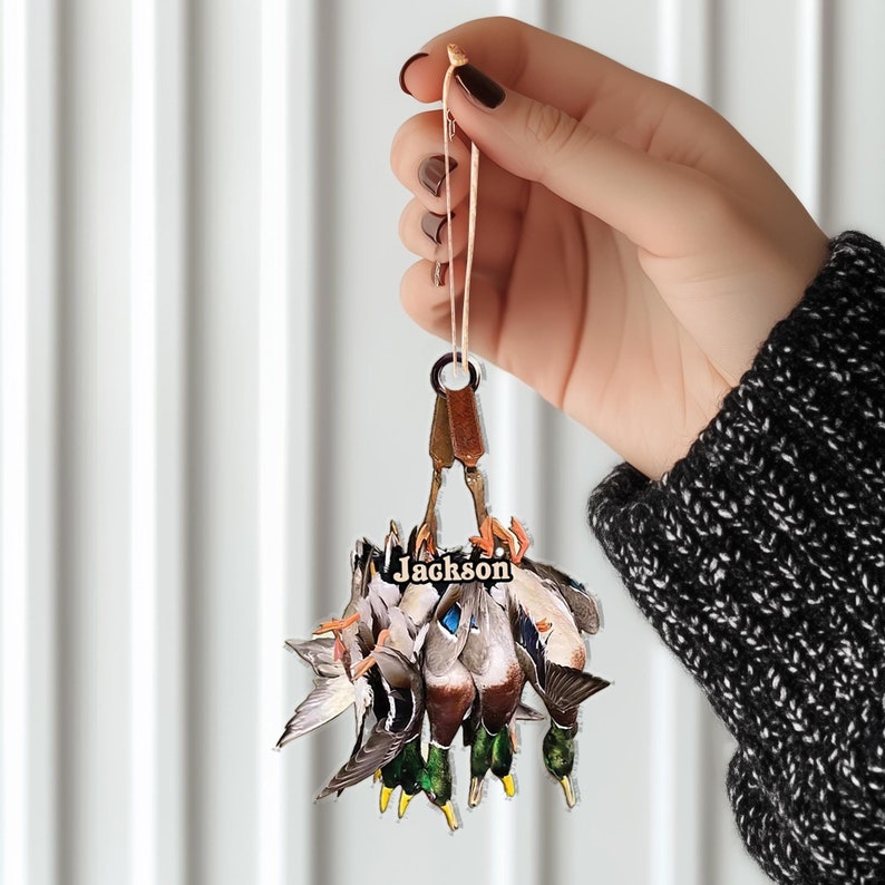 Personalized Duck Hunting Flat Ornament, Hunting Rearview Mirror Car Accessories, Hunting Christmas Ornament, Xmas Gift for Hunting Lover