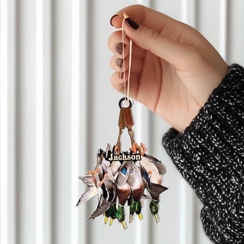 Personalized Duck Hunting Flat Ornament, Hunting Rearview Mirror Car Accessories, Hunting Christmas Ornament, Xmas Gift for Hunting Lover