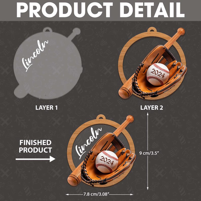 2D FLAT Baseball 2 Layer Mixed Ornament, Custom Baseball Christmas Tree Ornament, Sport Team Ornament, Custom Name Gift, Baseball Team Gift