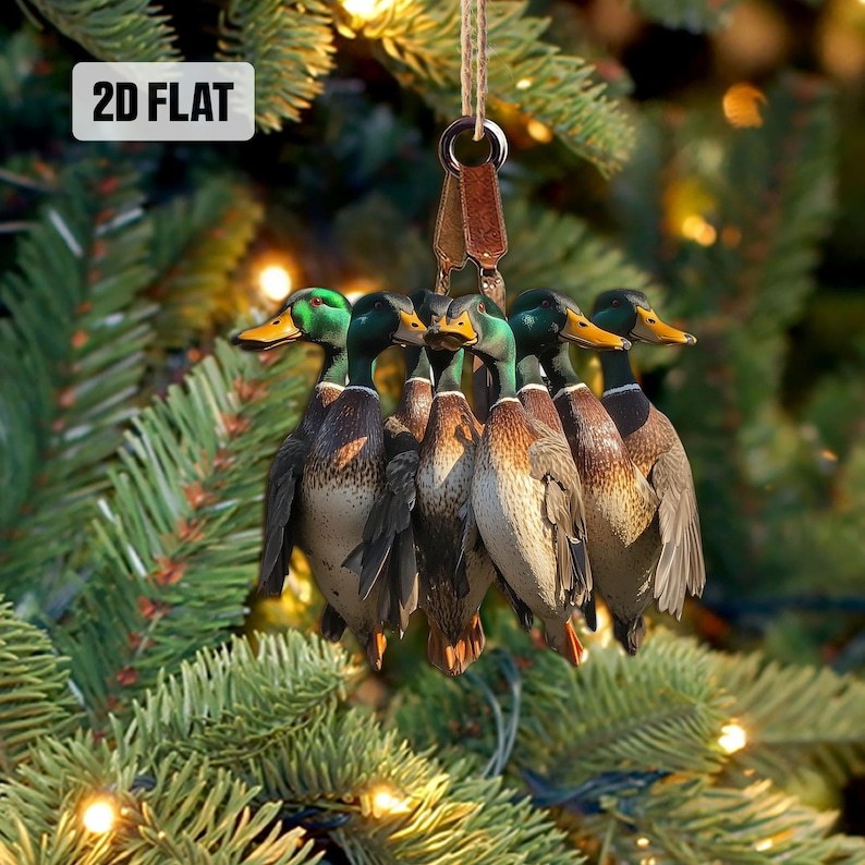 Duck Hunting Flat Ornament, Hunting Rearview Mirror Car Accessories, Hunting Christmas Ornament, Xmas Gift for Dad, Husband, Hunting Lovers