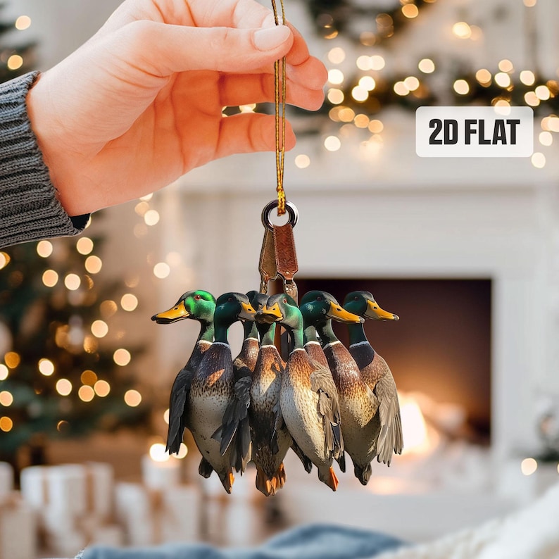 Duck Hunting Flat Ornament, Hunting Rearview Mirror Car Accessories, Hunting Christmas Ornament, Xmas Gift for Dad, Husband, Hunting Lovers