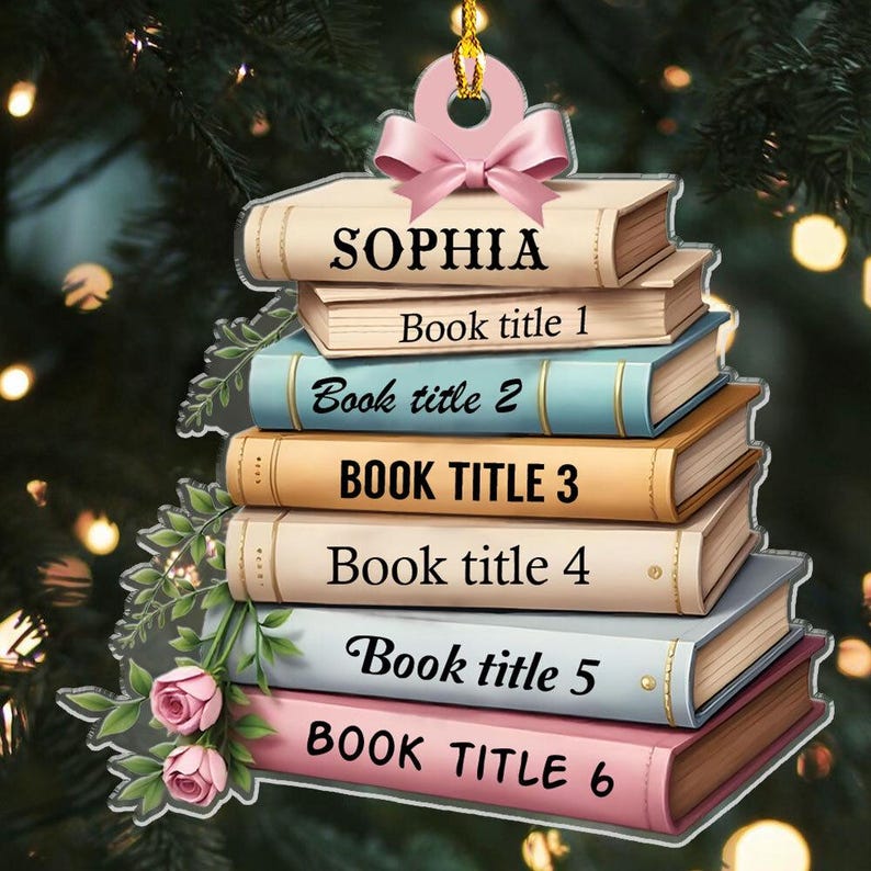 Personalized Book Ornament, Personalized Books, Bookworm Gift, Book Christmas Tree, Christmas Books, Book Ornament 2D Flat,Reading Ornament
