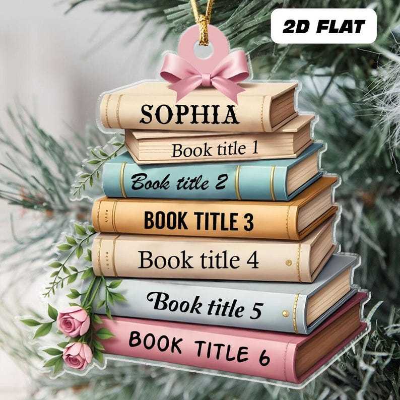 Personalized Book Ornament, Personalized Books, Bookworm Gift, Book Christmas Tree, Christmas Books, Book Ornament 2D Flat,Reading Ornament