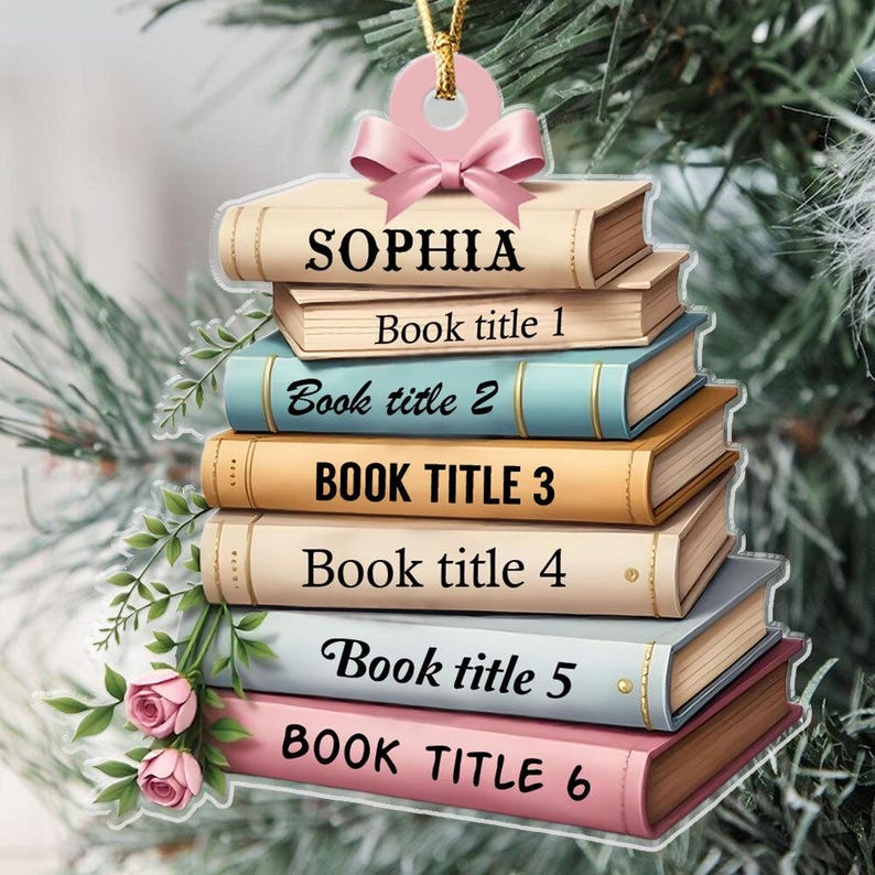 Personalized Book Ornament, Personalized Books, Bookworm Gift, Book Christmas Tree, Christmas Books, Book Ornament 2D Flat,Reading Ornament