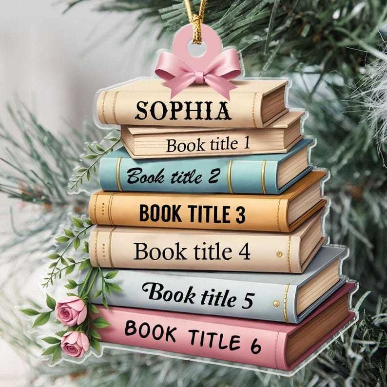Personalized Book Ornament, Personalized Books, Bookworm Gift, Book Christmas Tree, Christmas Books, Book Ornament 2D Flat,Reading Ornament