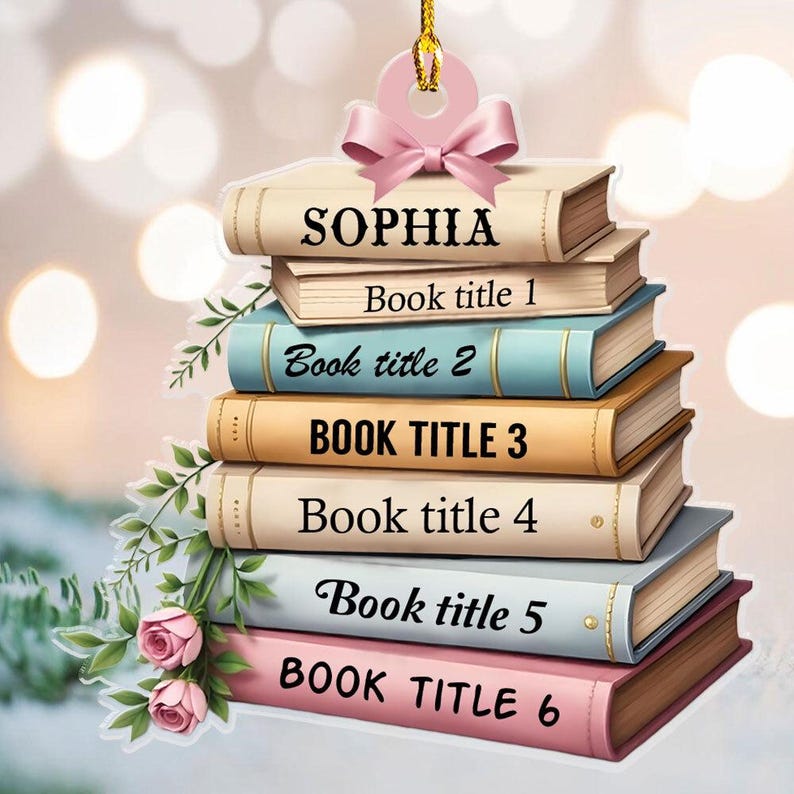 Personalized Book Ornament, Personalized Books, Bookworm Gift, Book Christmas Tree, Christmas Books, Book Ornament 2D Flat,Reading Ornament