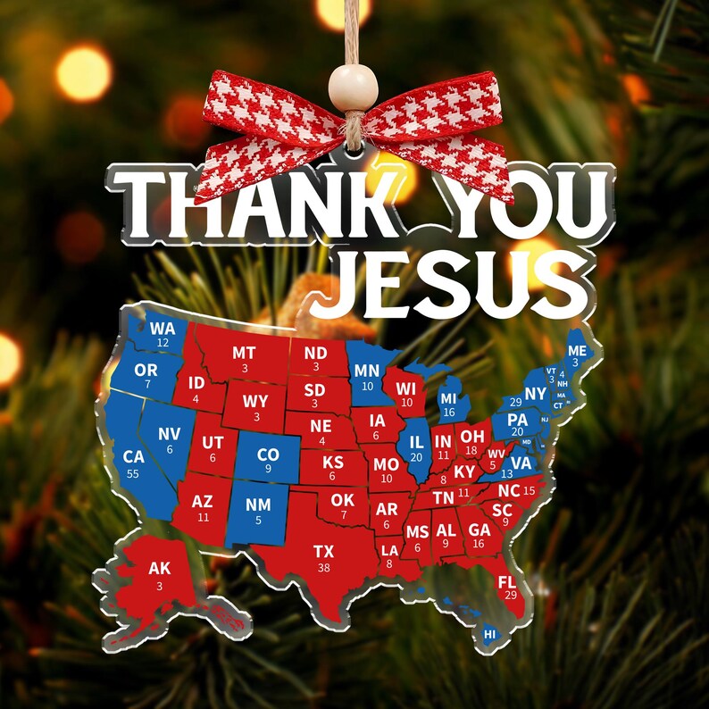 American Map Ornament, Thank You Jesus Map Ornament, Acrylic Ornament, Red Wave Republican Ornaments
