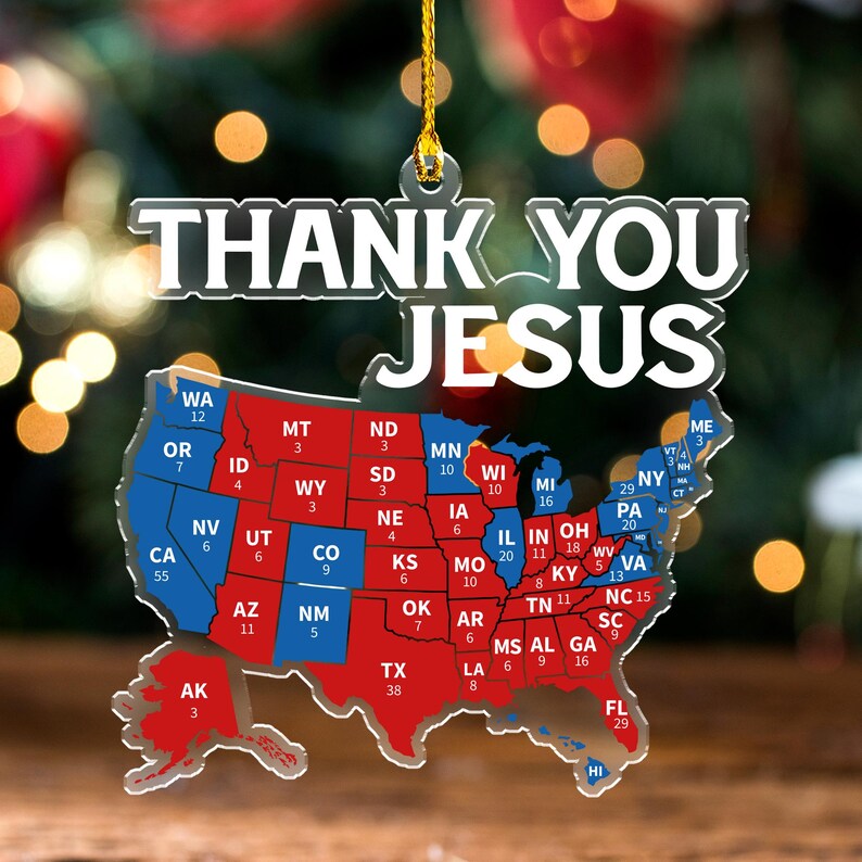 American Map Ornament, Thank You Jesus Map Ornament, Acrylic Ornament, Red Wave Republican Ornaments