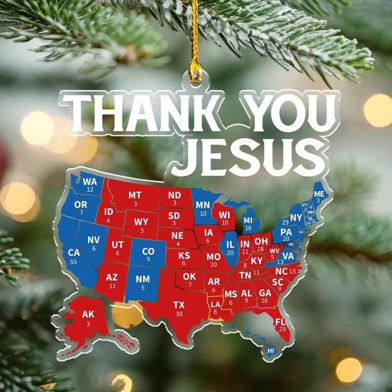 American Map Ornament, Thank You Jesus Map Ornament, Acrylic Ornament, Red Wave Republican Ornaments