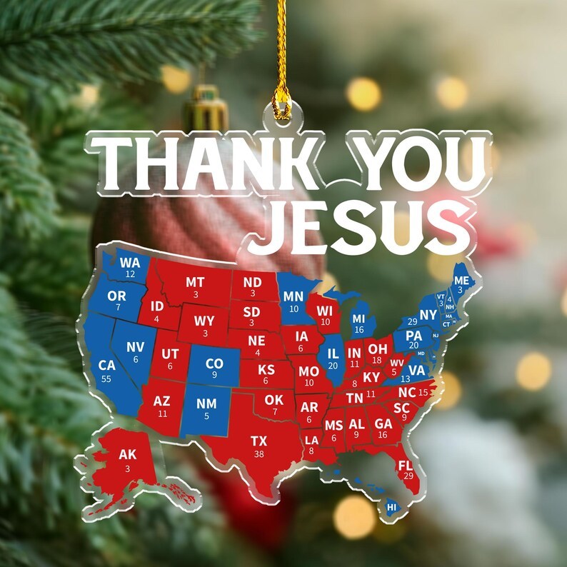 American Map Ornament, Thank You Jesus Map Ornament, Acrylic Ornament, Red Wave Republican Ornaments