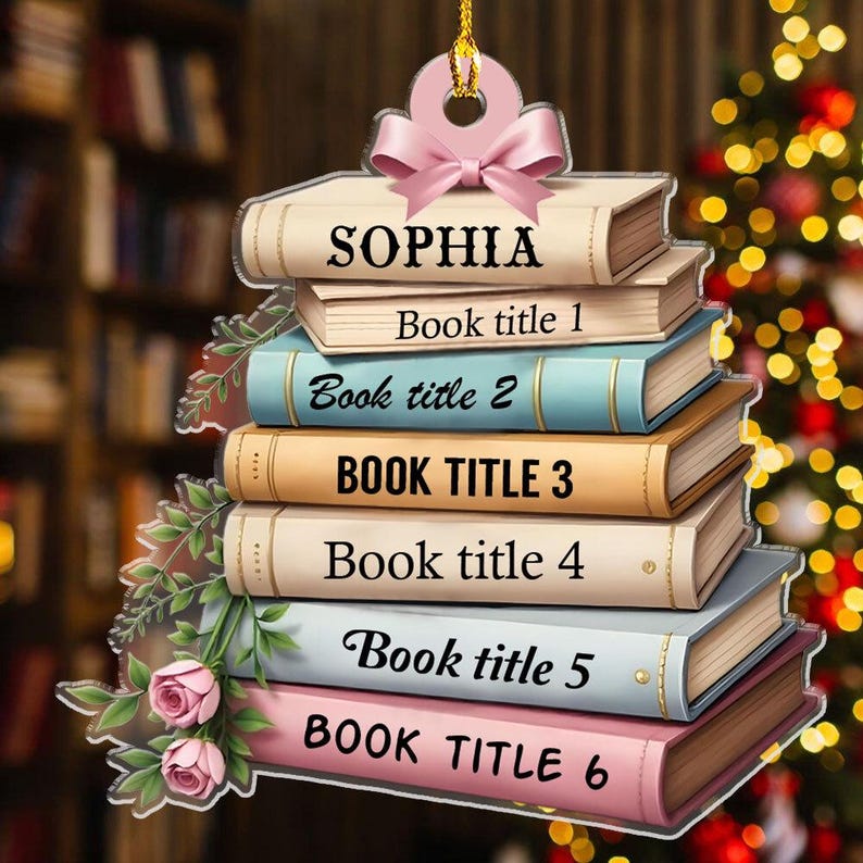 Personalized Book Ornament, Personalized Books, Bookworm Gift, Book Christmas Tree, Christmas Books, Book Ornament 2D Flat,Reading Ornament