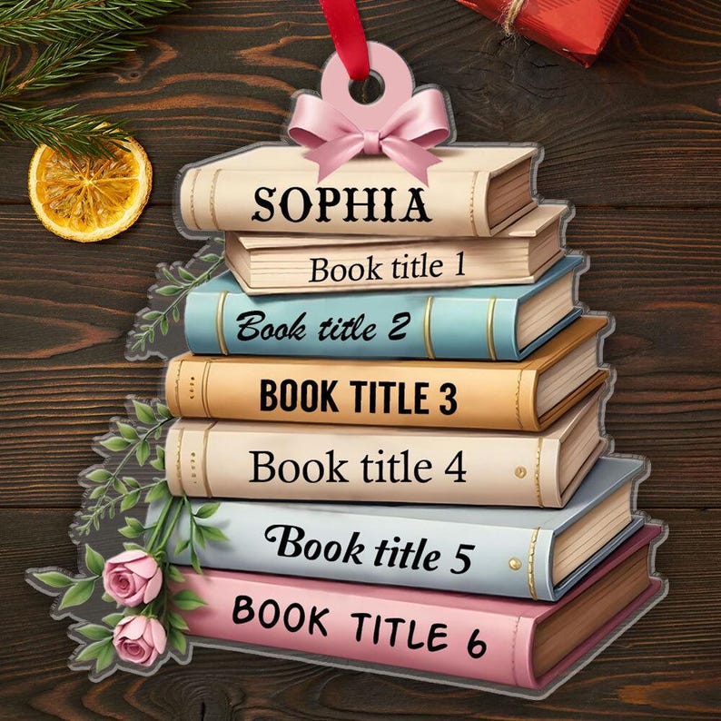 Personalized Book Ornament, Personalized Books, Bookworm Gift, Book Christmas Tree, Christmas Books, Book Ornament 2D Flat,Reading Ornament
