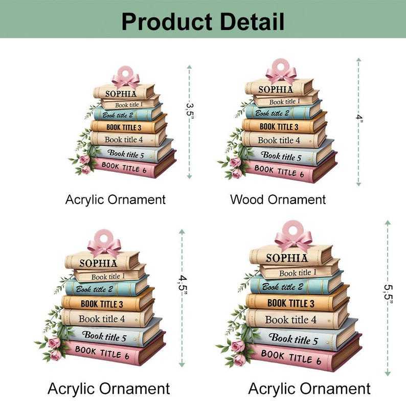 Personalized Book Ornament, Personalized Books, Bookworm Gift, Book Christmas Tree, Christmas Books, Book Ornament 2D Flat,Reading Ornament