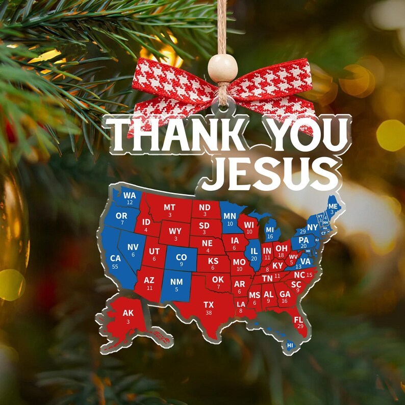 American Map Ornament, Thank You Jesus Map Ornament, Acrylic Ornament, Red Wave Republican Ornaments