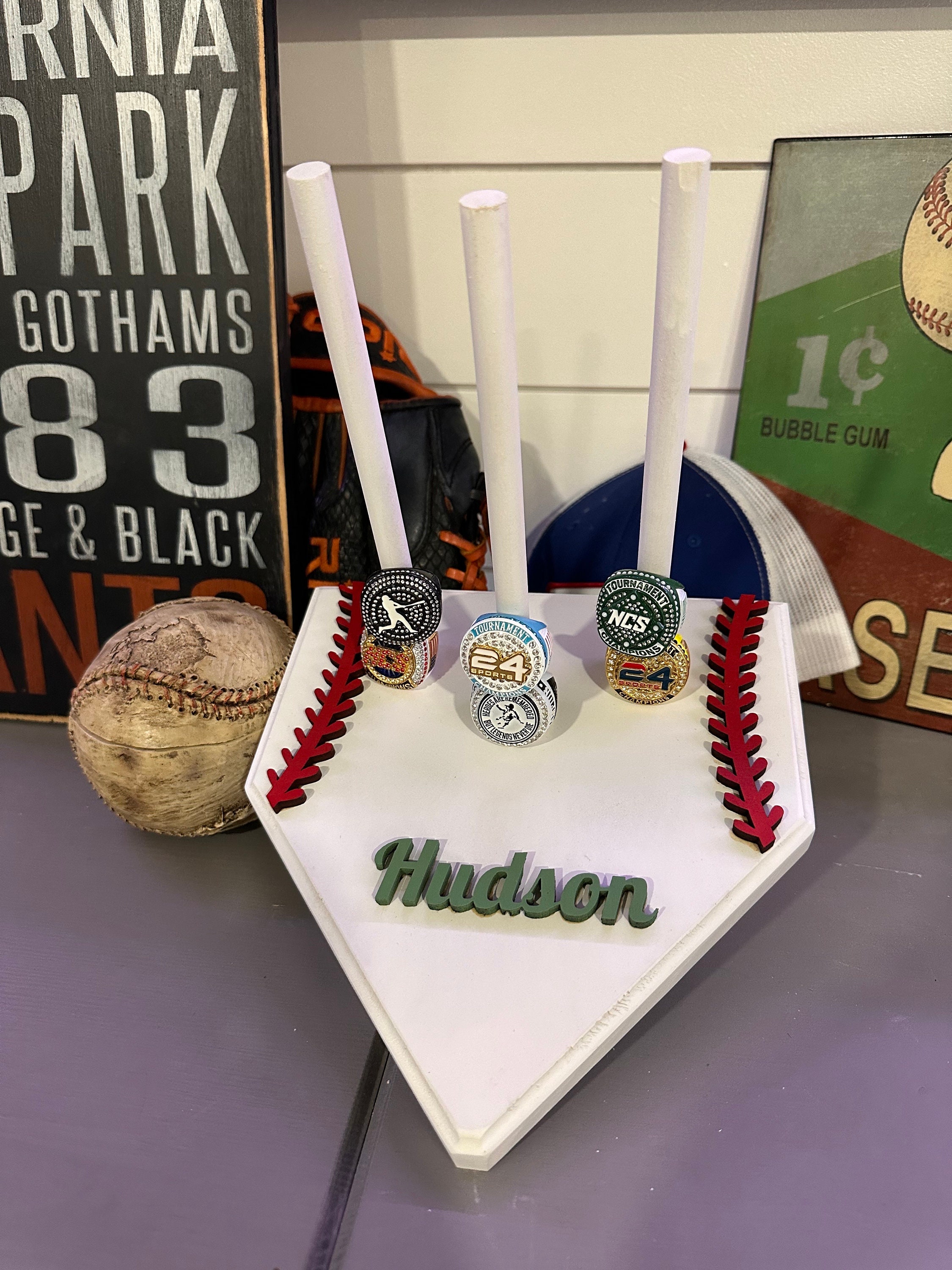 Customized Baseball Ring Holder, Softball Ring Display, Sports Ring Display, Medal Display, Athlete Gift, Sports Decor, Home Plate Ring
