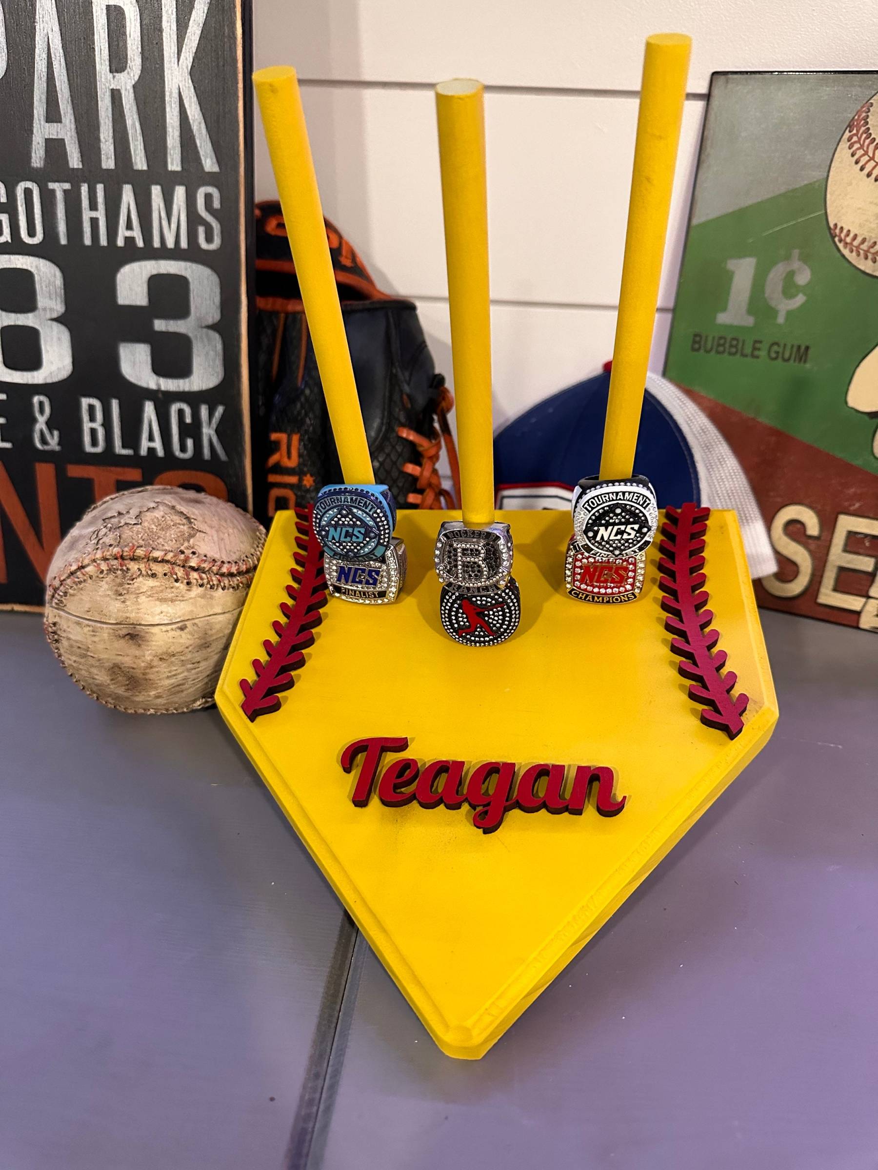 Customized Baseball Ring Holder, Softball Ring Display, Sports Ring Display, Medal Display, Athlete Gift, Sports Decor, Home Plate Ring