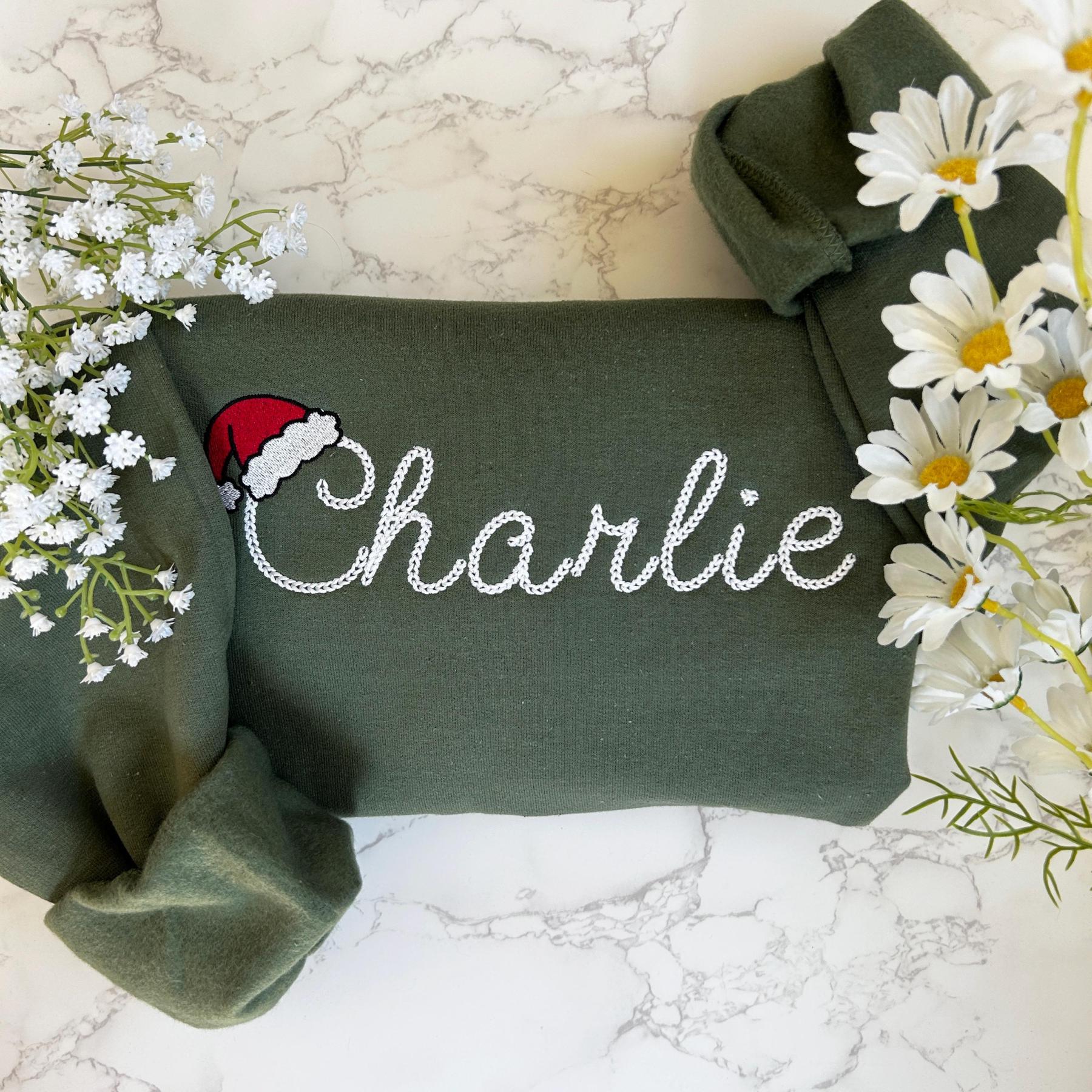 Embroidered Personalized Christmas Sweatshirt, Embroidered Christmas Custom Name Crewneck Sweater, Custom Xmas Gift