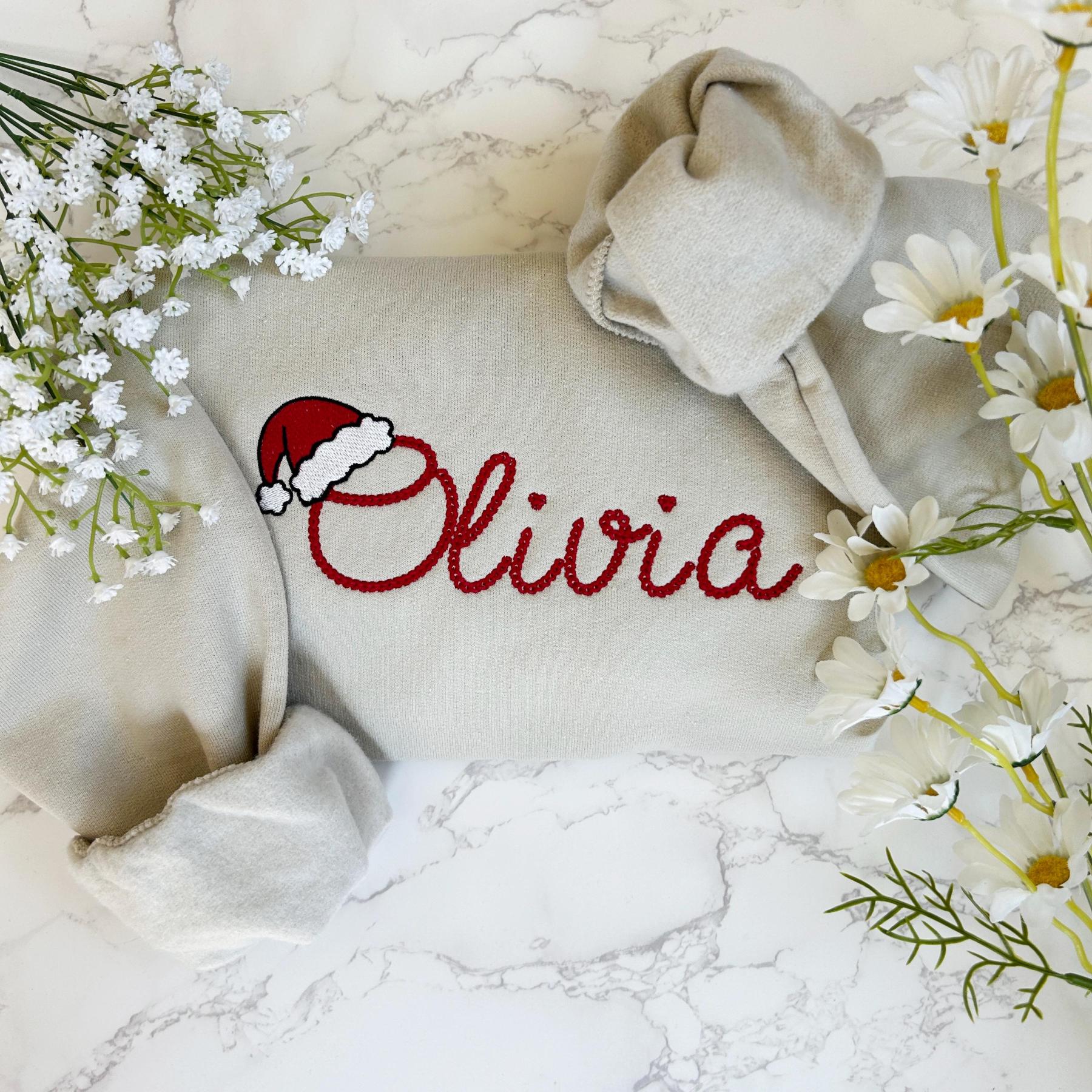 Embroidered Personalized Christmas Sweatshirt, Embroidered Christmas Custom Name Crewneck Sweater, Custom Xmas Gift