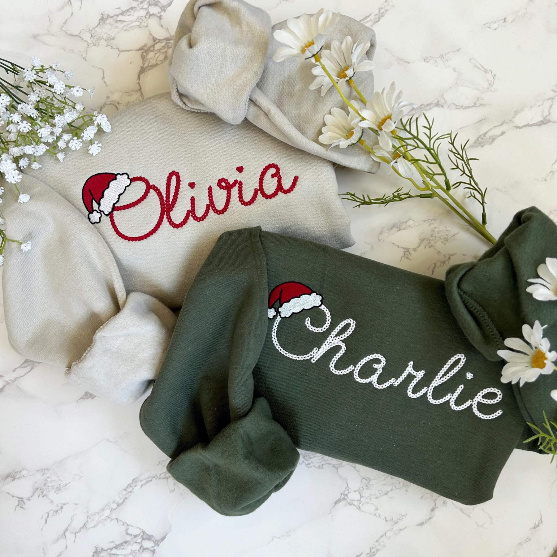 Embroidered Personalized Christmas Sweatshirt, Embroidered Christmas Custom Name Crewneck Sweater, Custom Xmas Gift
