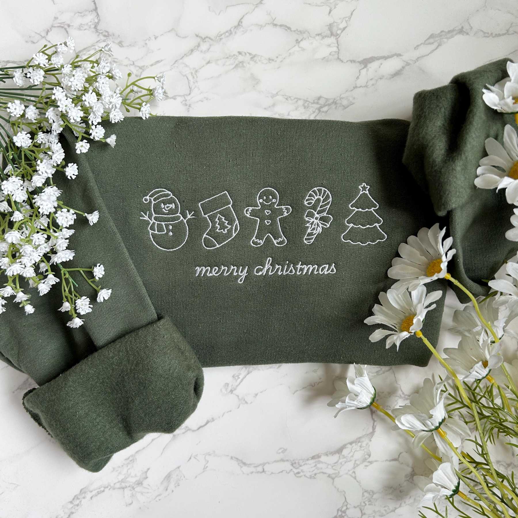 Embroidered Merry Christmas Sweatshirt, Xmas Gift