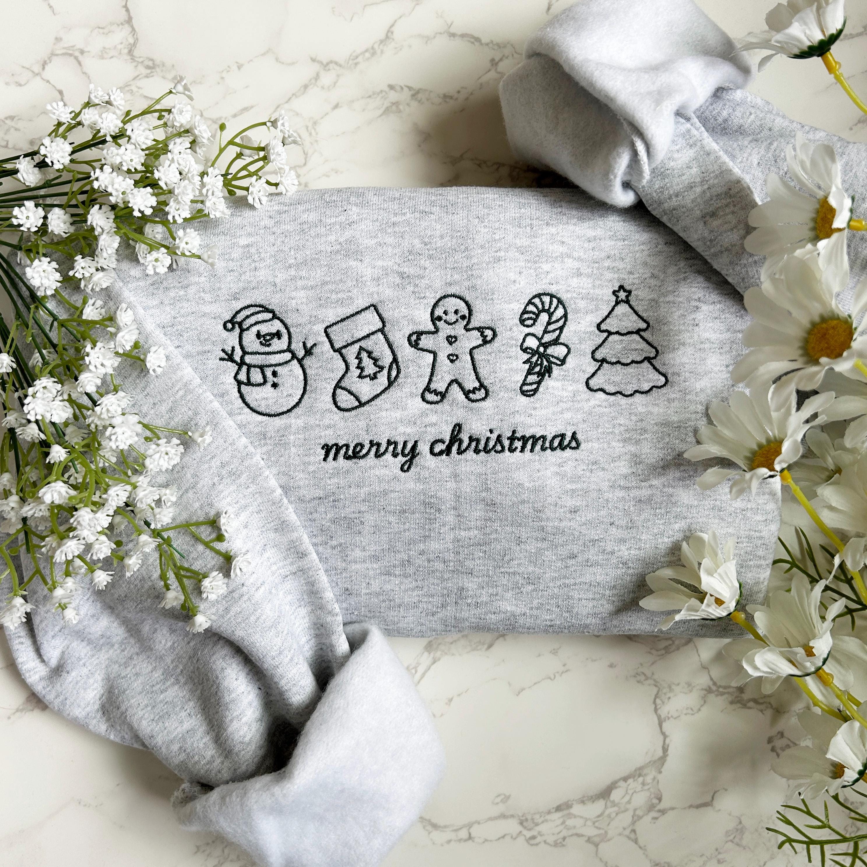 Embroidered Merry Christmas Sweatshirt, Xmas Gift