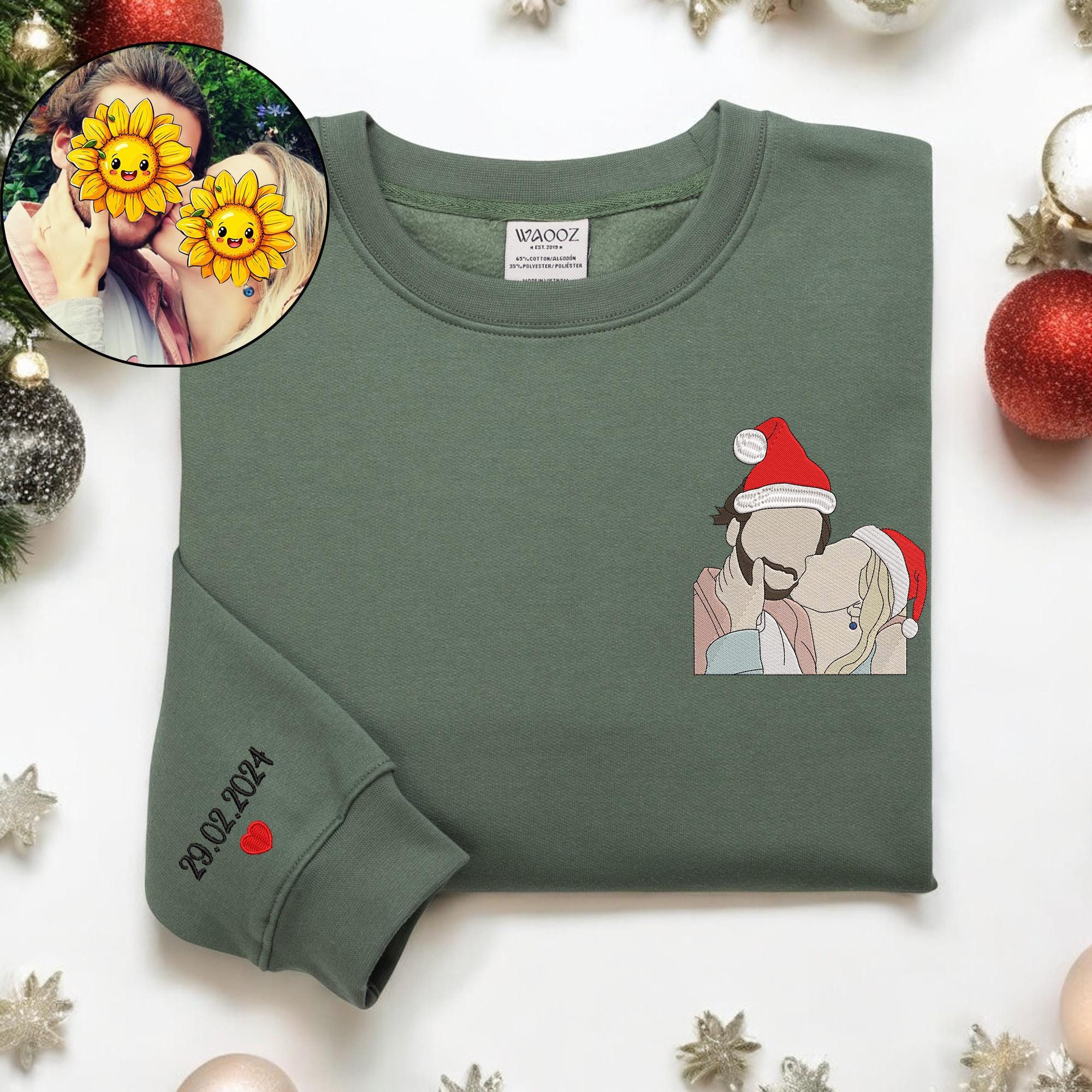 Embroidered Christmas Custom Portrait Sweatshirt Custom Portrait From Photo Crewneck Family Christmas Sweater