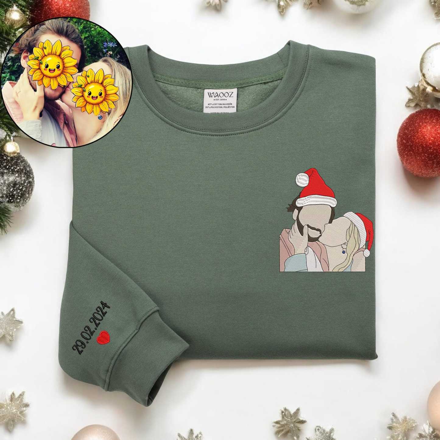 Embroidered Christmas Custom Portrait Sweatshirt Custom Portrait From Photo Crewneck Family Christmas Sweater
