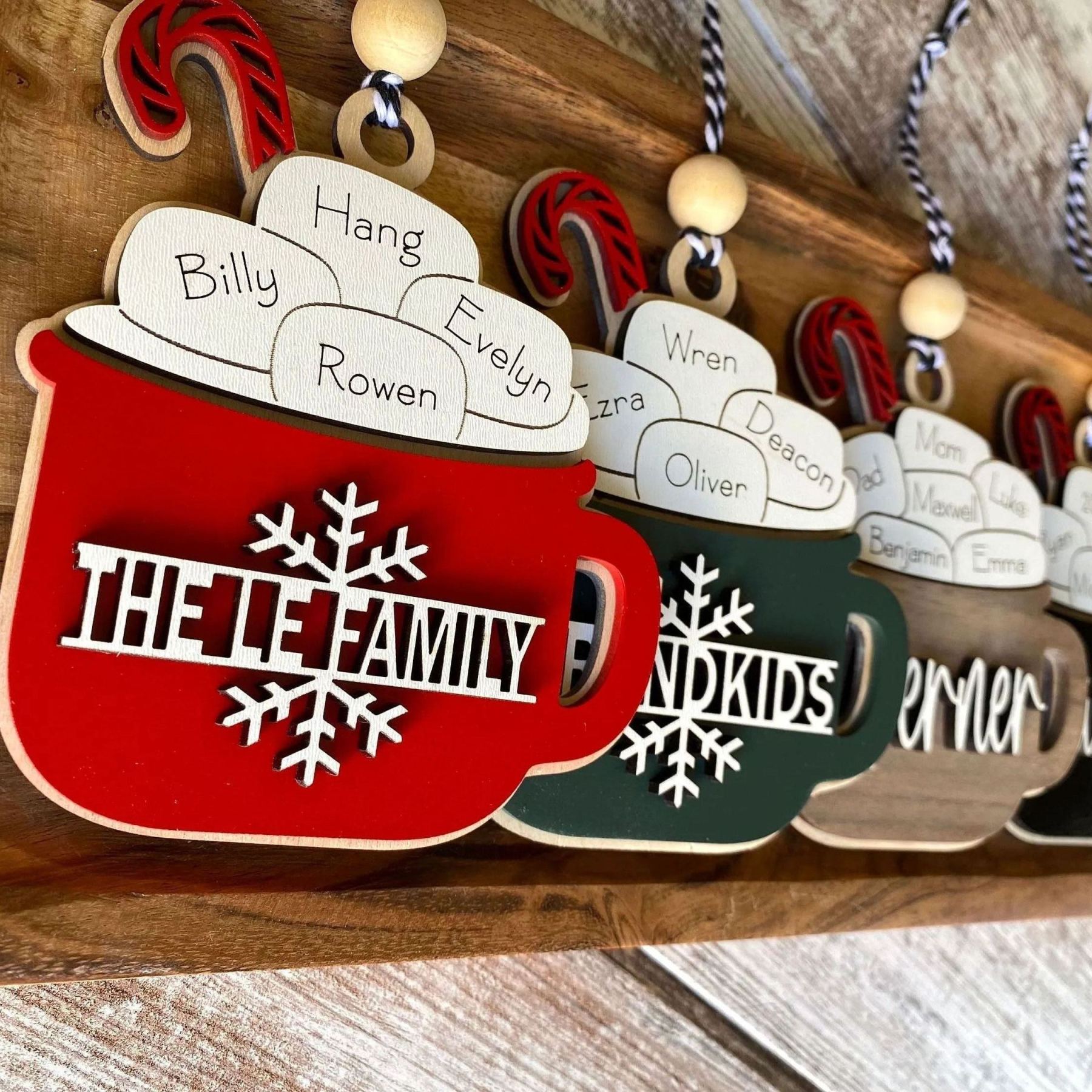 Personalized family Christmas ornaments, grandparent ornament with names, 2023 ornament with family member names, hot chocolate ornament
