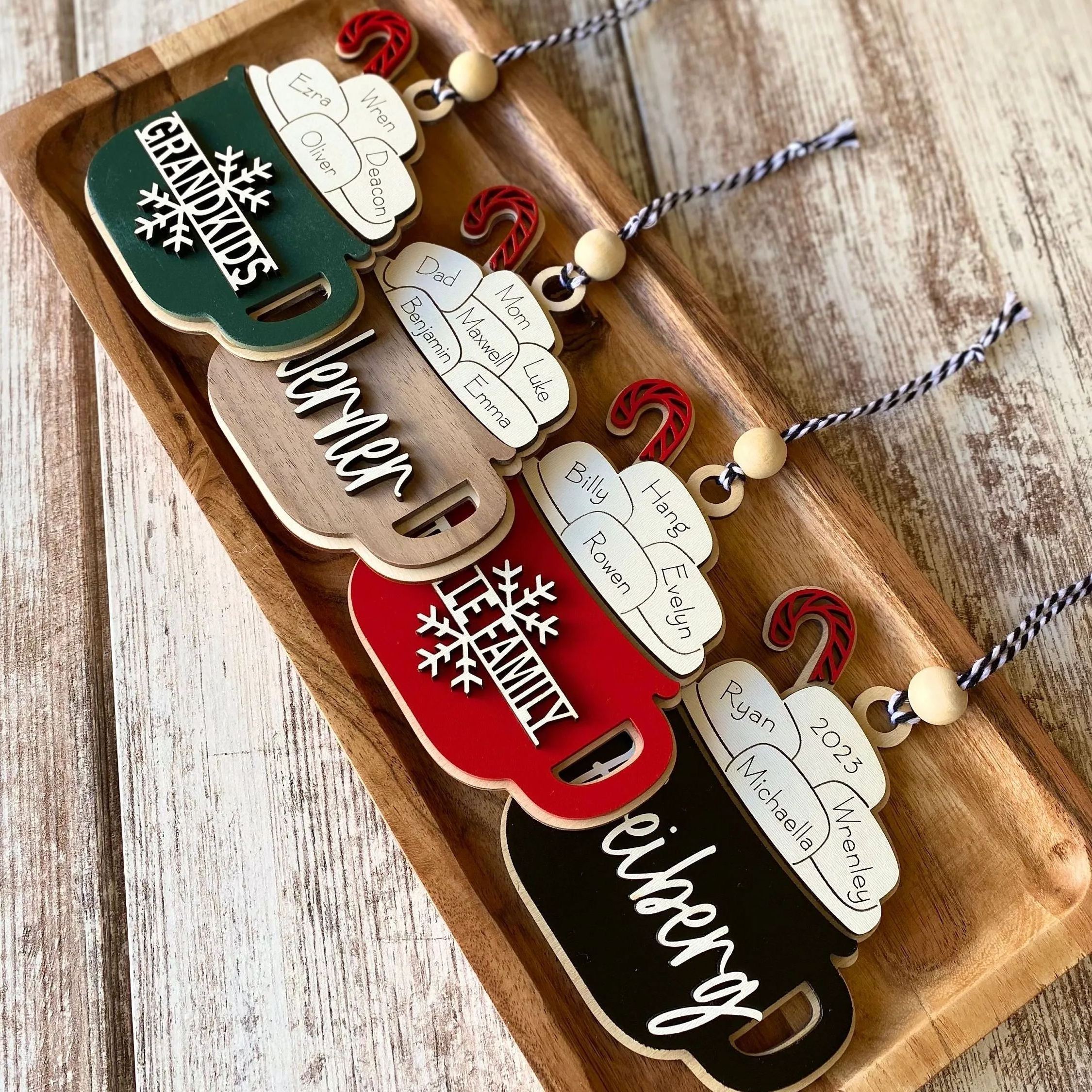 Personalized family Christmas ornaments, grandparent ornament with names, 2023 ornament with family member names, hot chocolate ornament