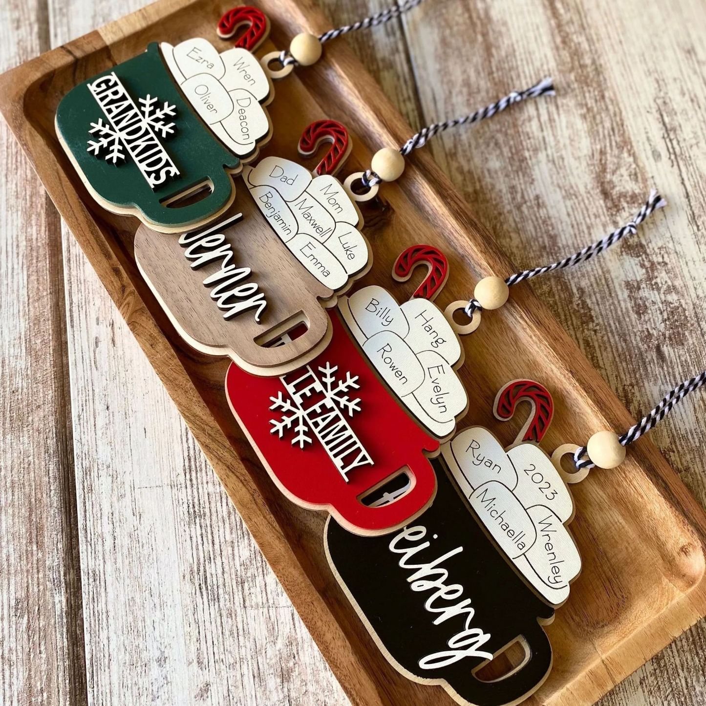 Personalized family Christmas ornaments, grandparent ornament with names, 2023 ornament with family member names, hot chocolate ornament