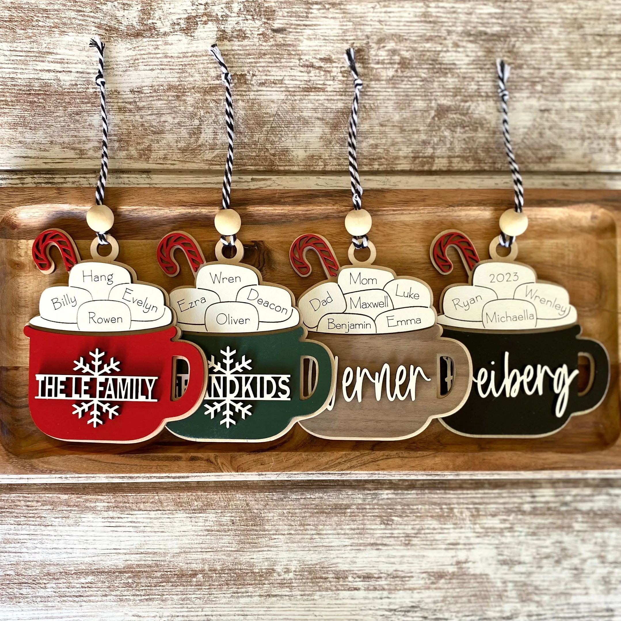 Personalized family Christmas ornaments, grandparent ornament with names, 2023 ornament with family member names, hot chocolate ornament