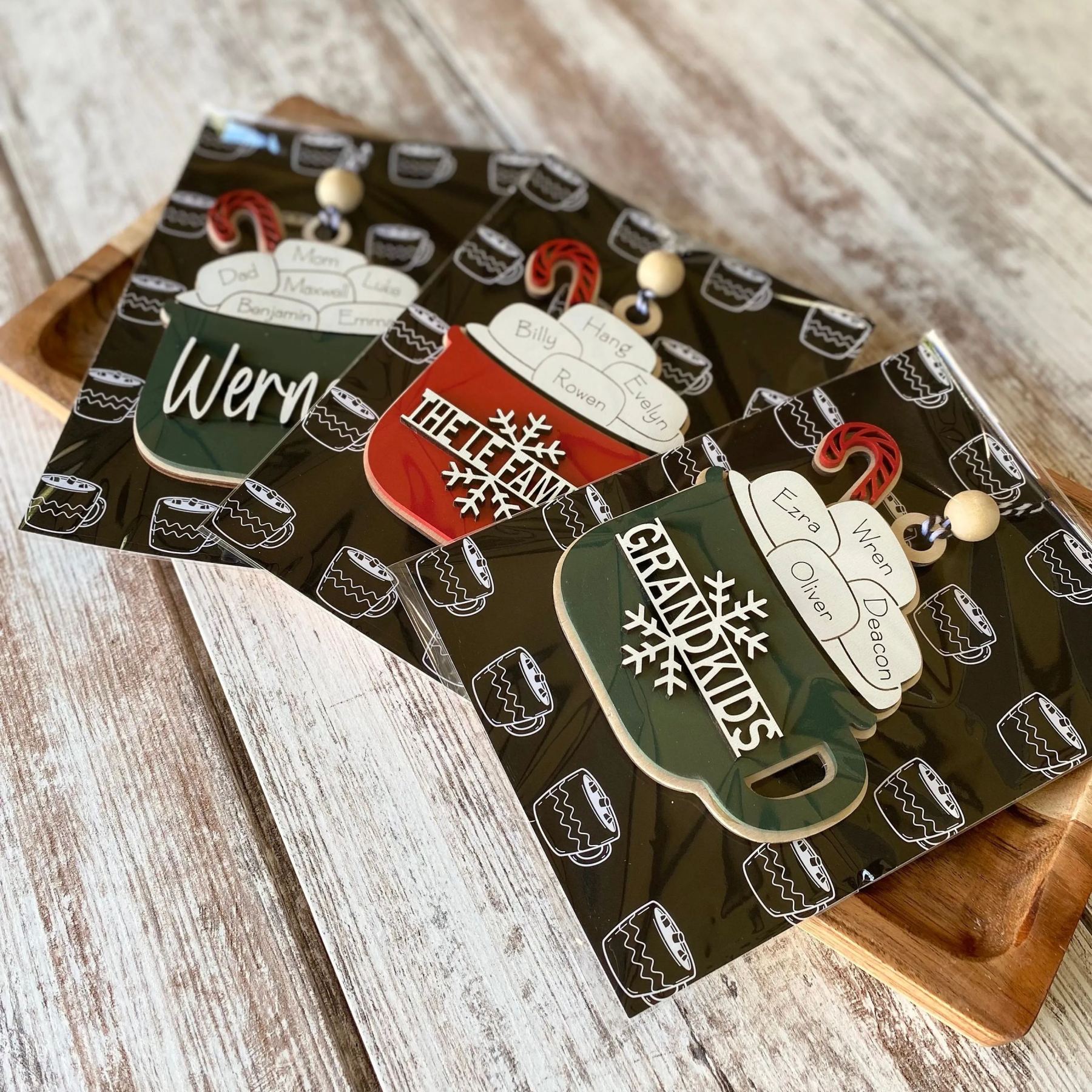 Personalized family Christmas ornaments, grandparent ornament with names, 2023 ornament with family member names, hot chocolate ornament