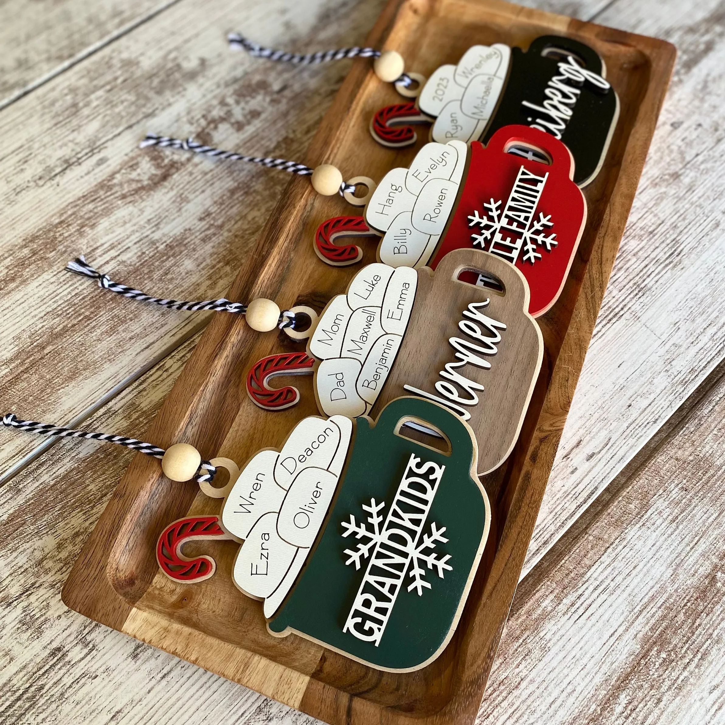 Personalized family Christmas ornaments, grandparent ornament with names, 2023 ornament with family member names, hot chocolate ornament