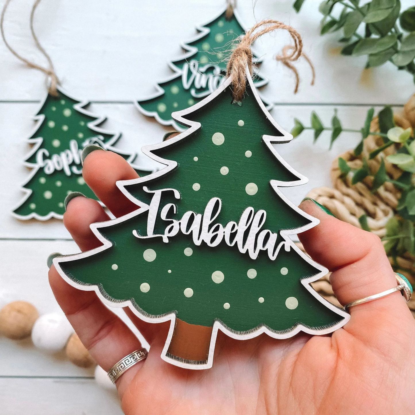 Custom Wood Name Tags - Painted Christmas Tree Ornaments