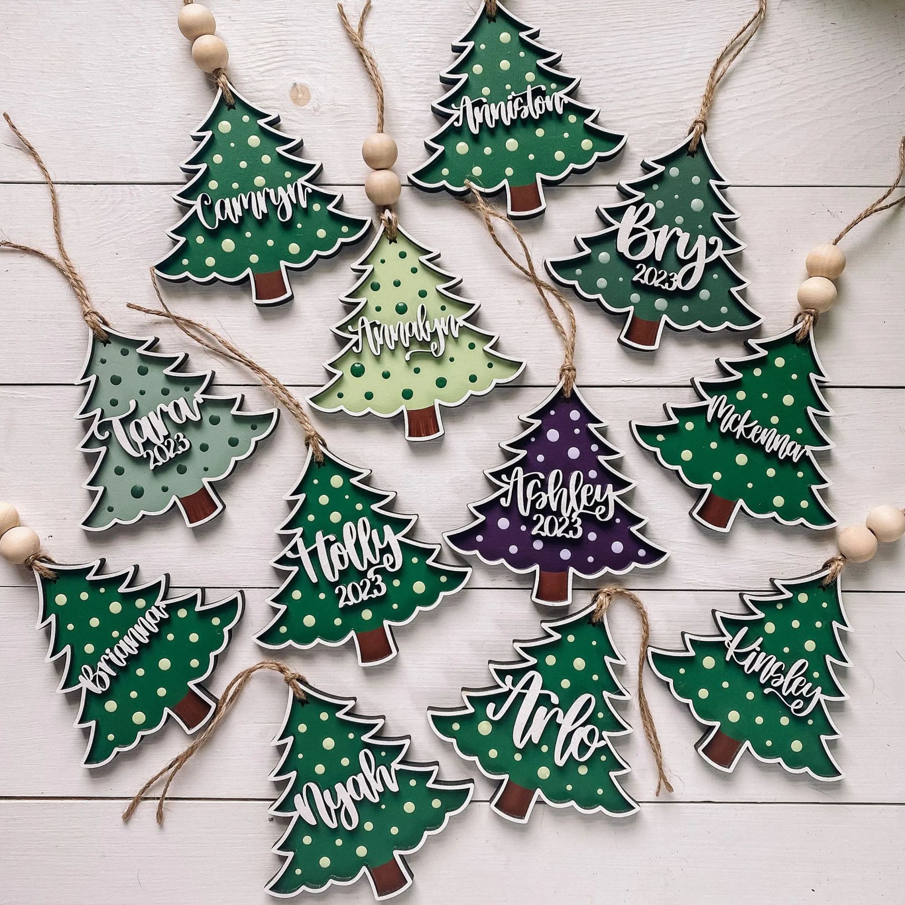 Custom Wood Name Tags - Painted Christmas Tree Ornaments