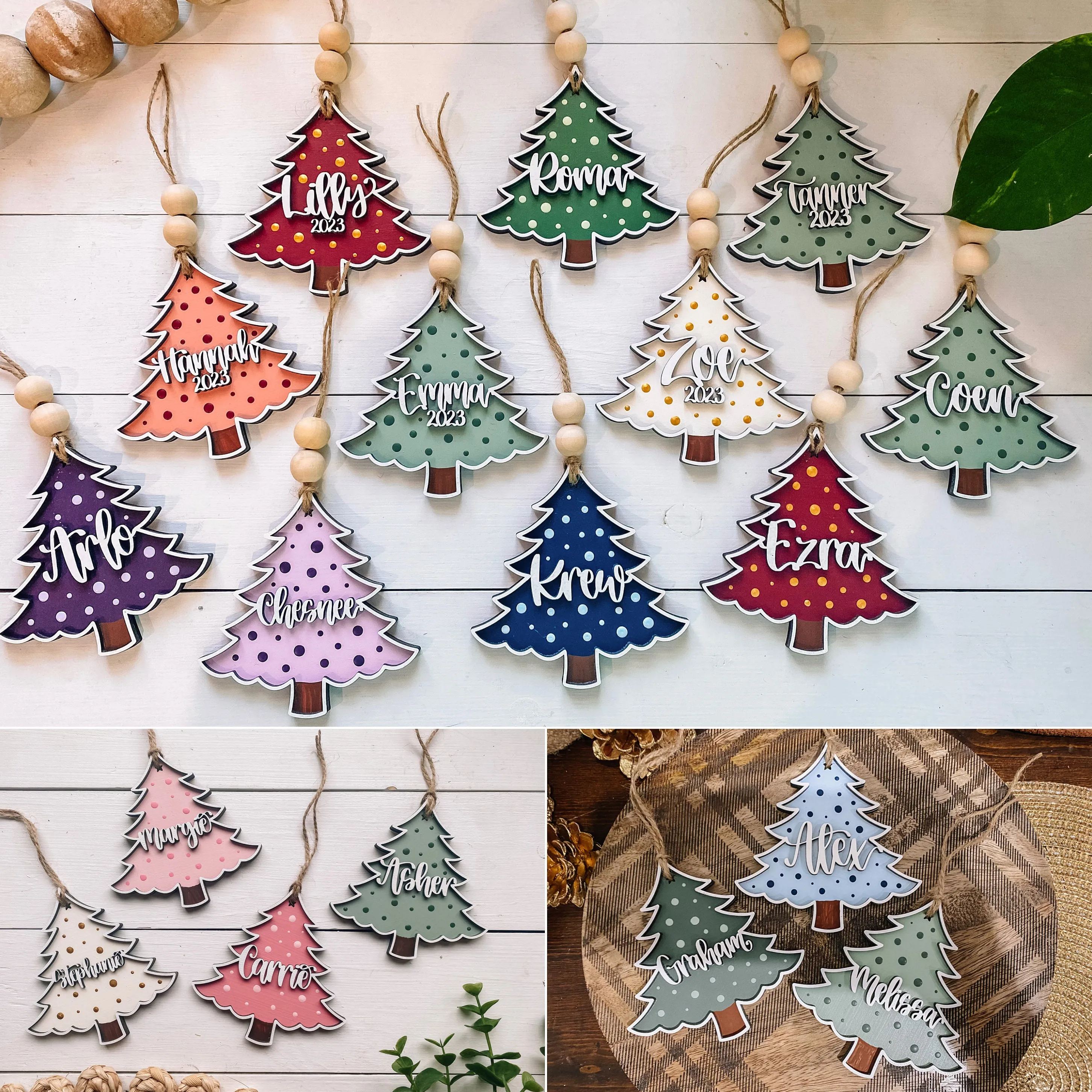 Custom Wood Name Tags - Painted Christmas Tree Ornaments