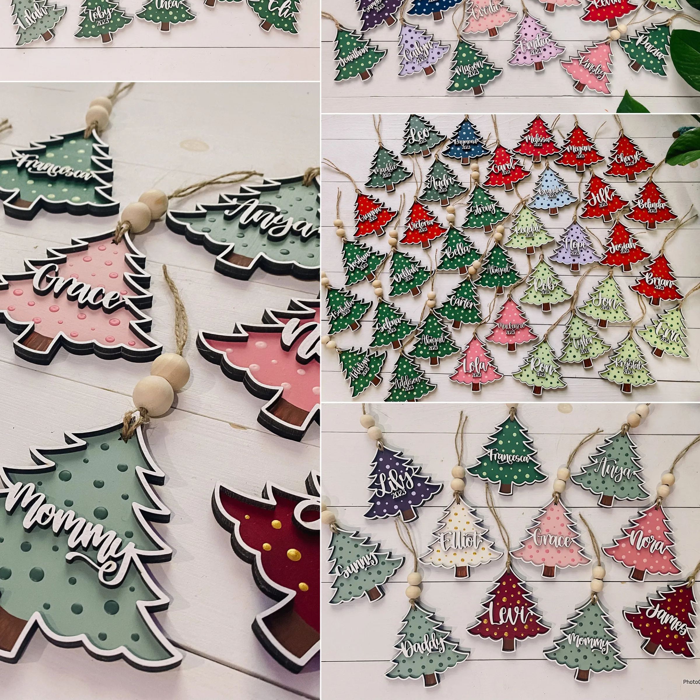 Custom Wood Name Tags - Painted Christmas Tree Ornaments