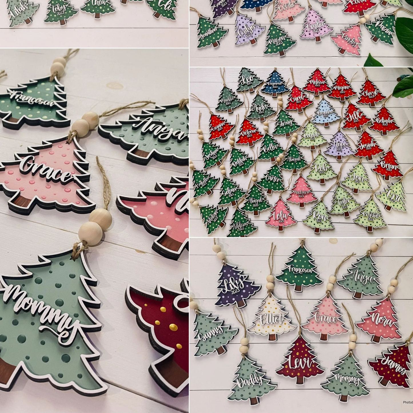 Custom Wood Name Tags - Painted Christmas Tree Ornaments