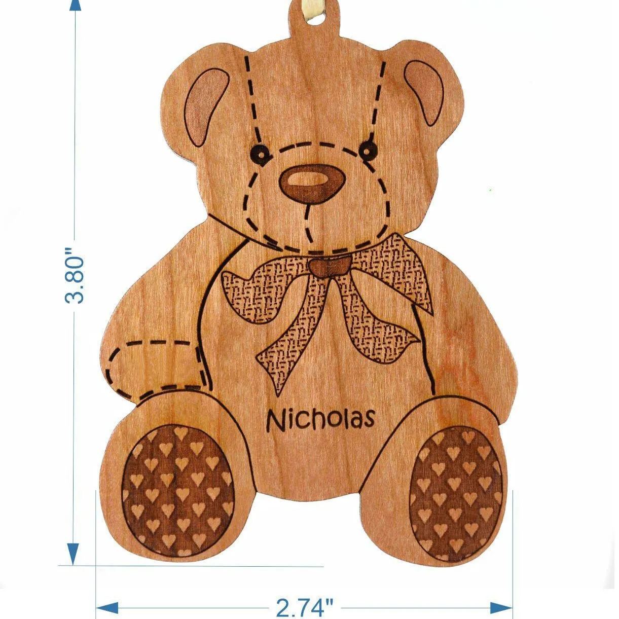 Christmas Tree Ornament - Wooden Teddy Bear Ornament - Solid Wood - Personalized