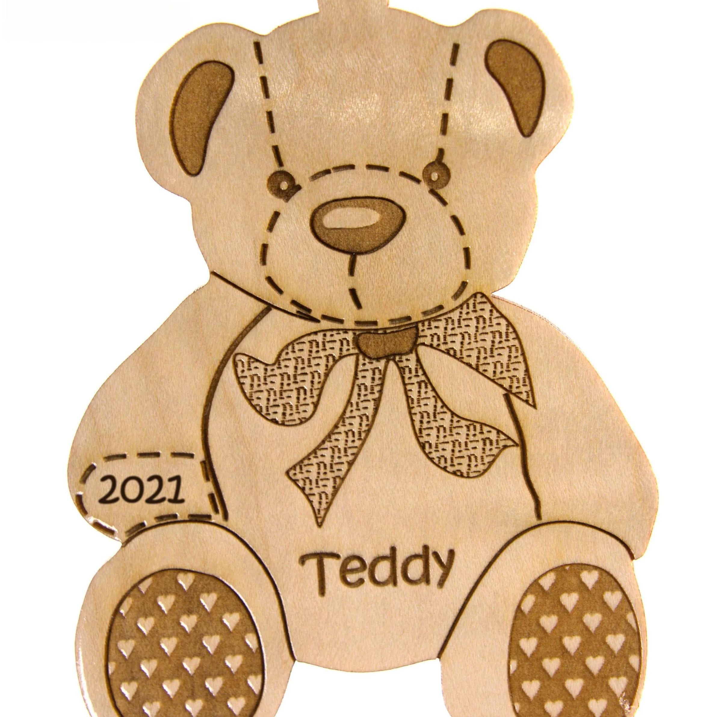 Christmas Tree Ornament - Wooden Teddy Bear Ornament - Solid Wood - Personalized