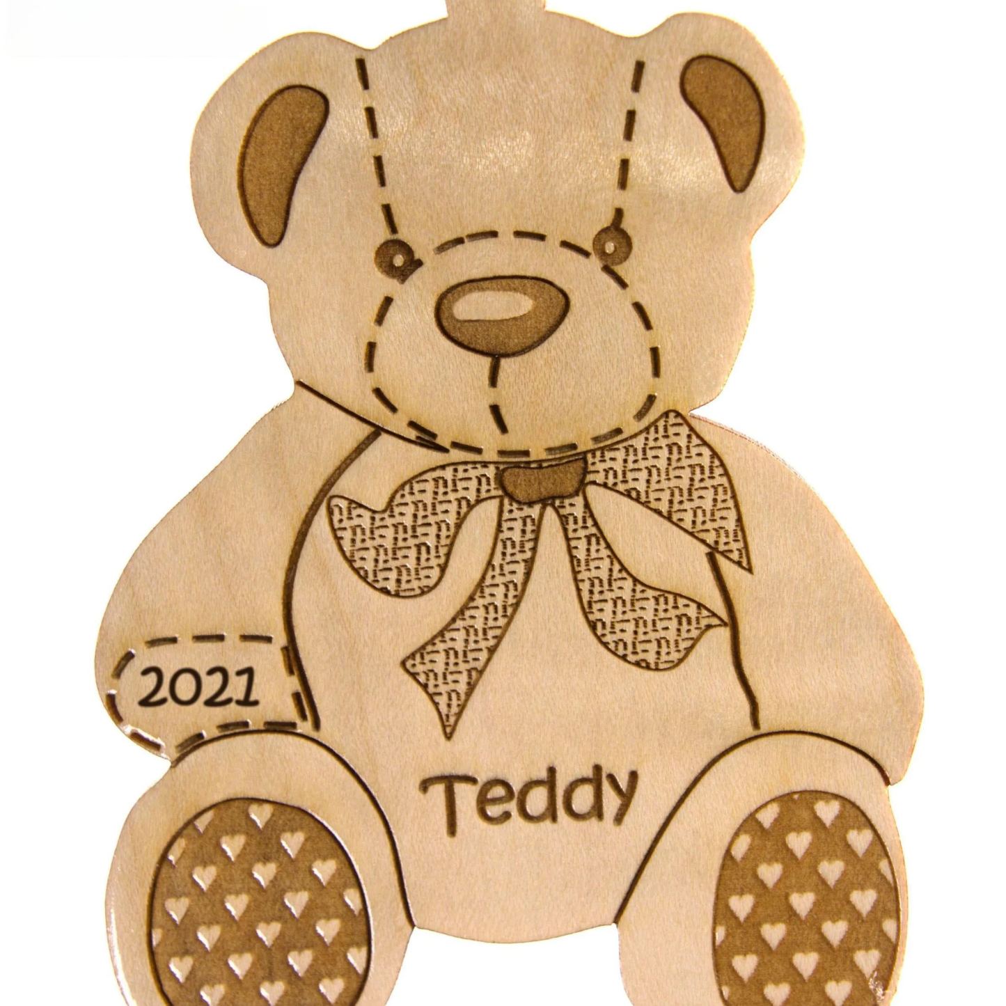 Christmas Tree Ornament - Wooden Teddy Bear Ornament - Solid Wood - Personalized