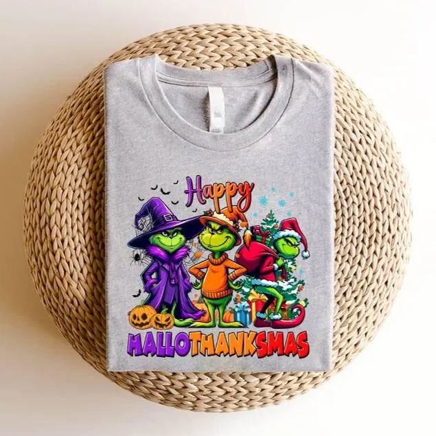 Happy HalloThanksMas Grumbly Green Sweatshirt