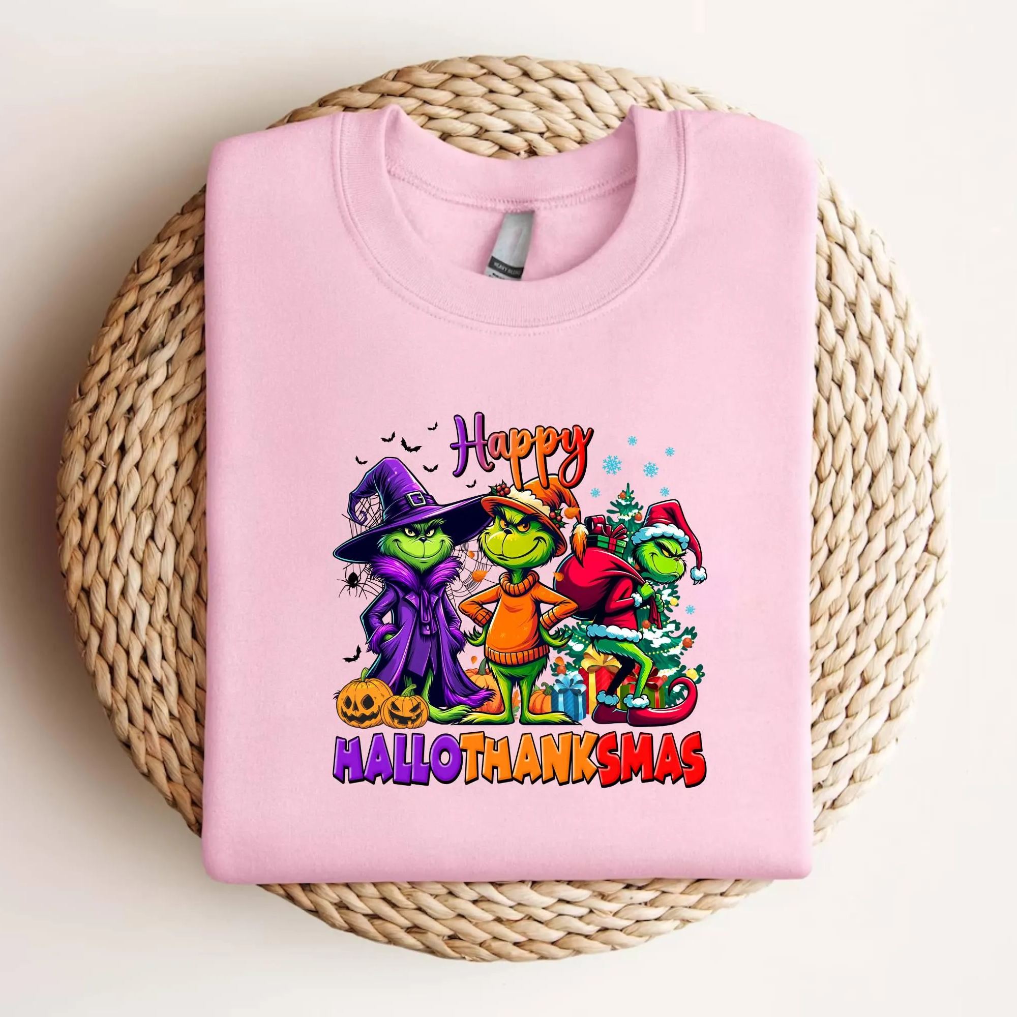 Happy HalloThanksMas Grumbly Green Sweatshirt