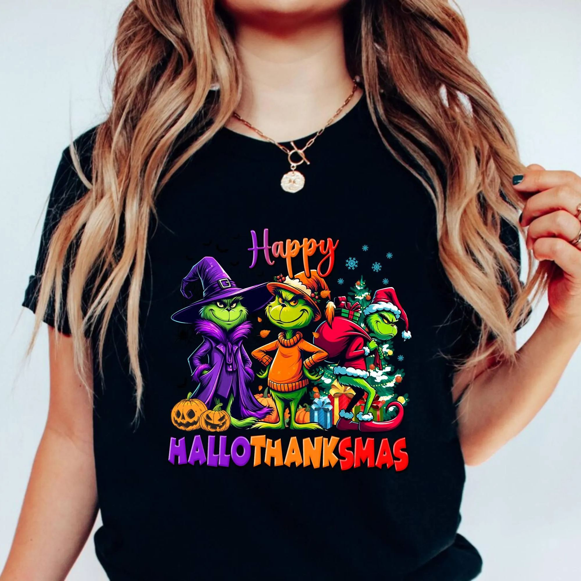 Happy HalloThanksMas Grumbly Green Sweatshirt
