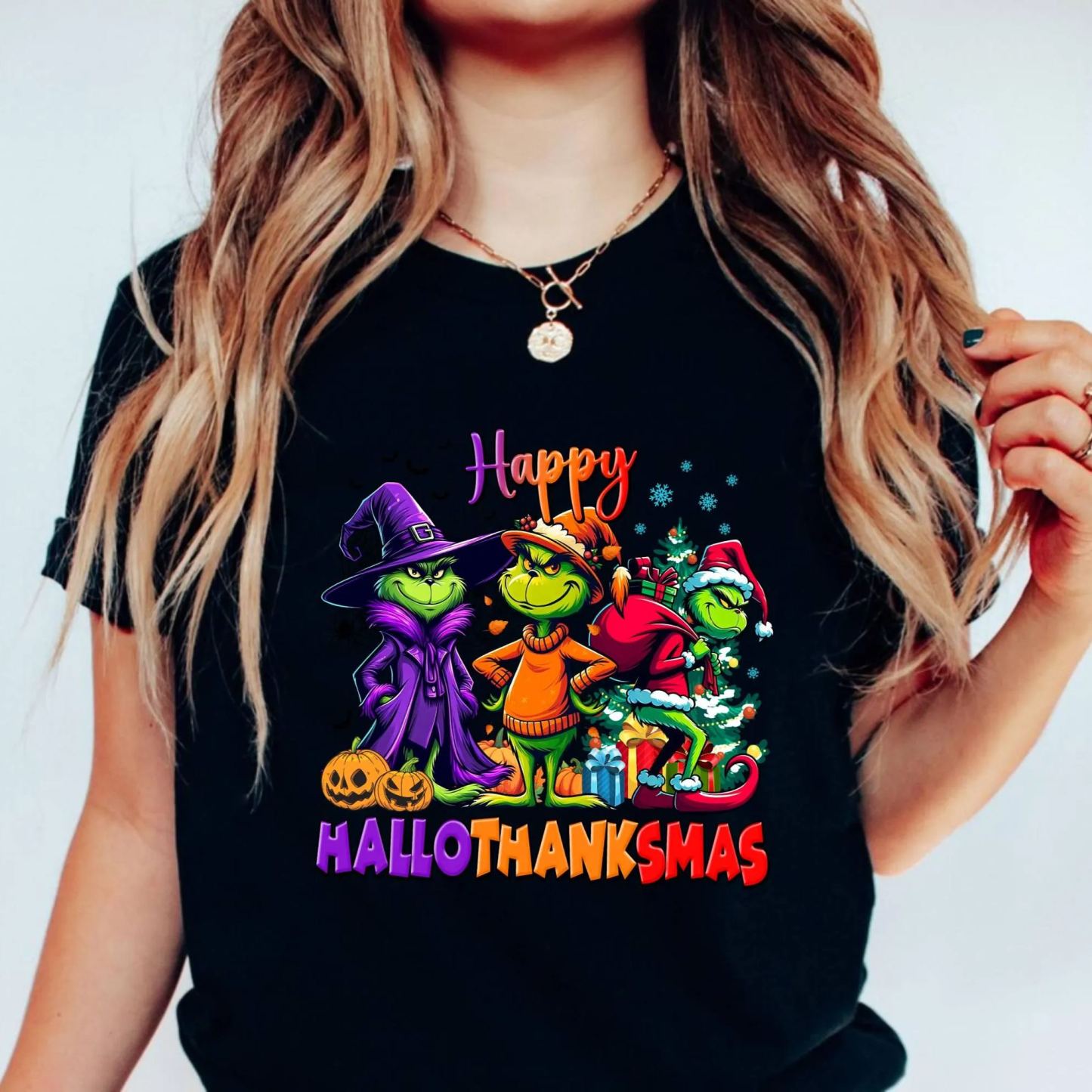Happy HalloThanksMas Grumbly Green Sweatshirt