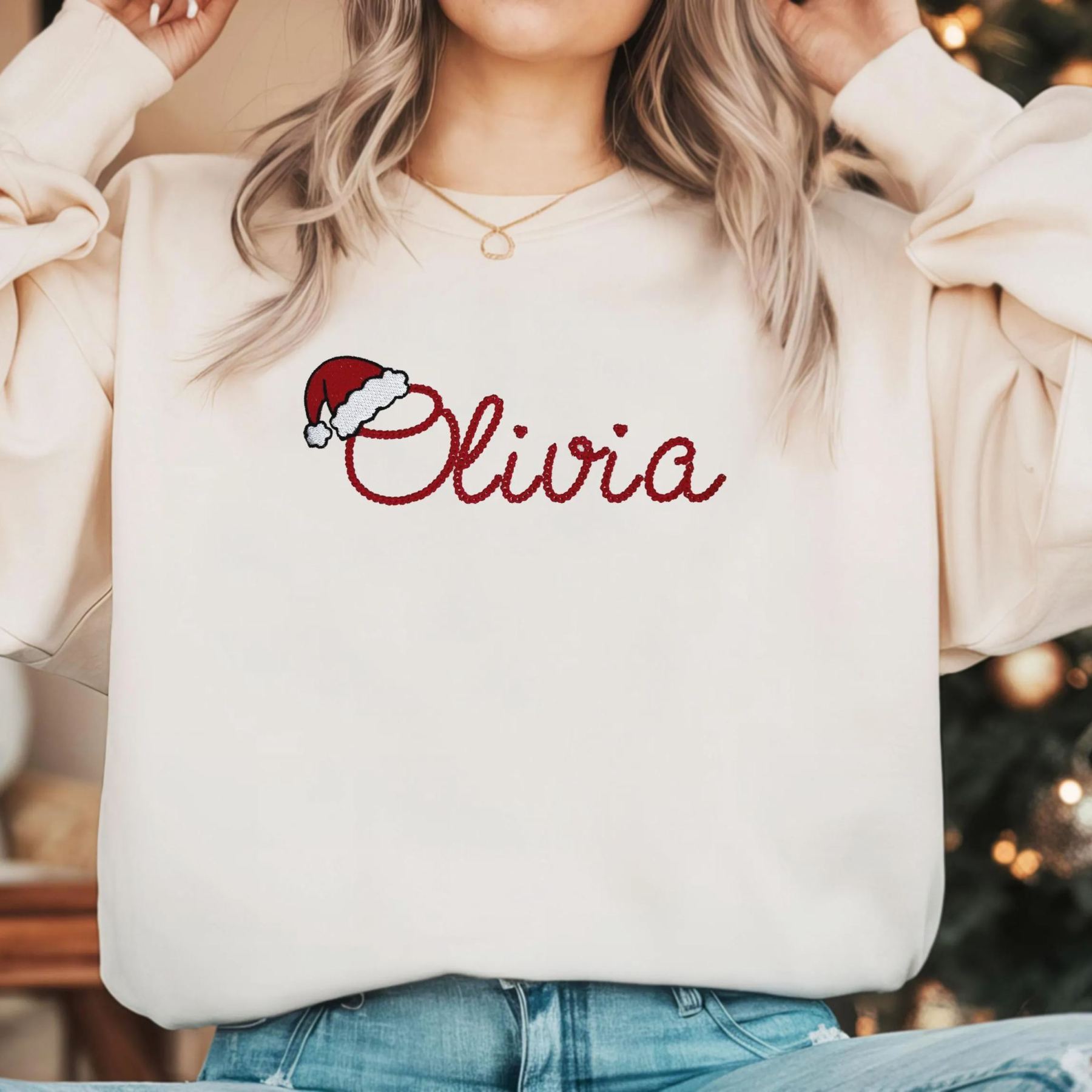 Embroidered Personalized Christmas Sweatshirt, Embroidered Christmas C