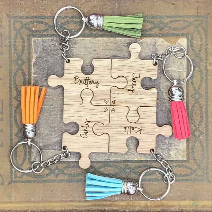 Best Friend Gift, Personalized Keychain, Custom Name Puzzle Piece Keychain with Tassel, Sorority Sisters, Girl's trip, Graduation