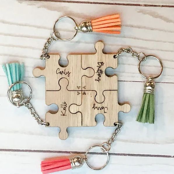 Best Friend Gift, Personalized Keychain, Custom Name Puzzle Piece Keychain with Tassel, Sorority Sisters, Girl's trip, Graduation